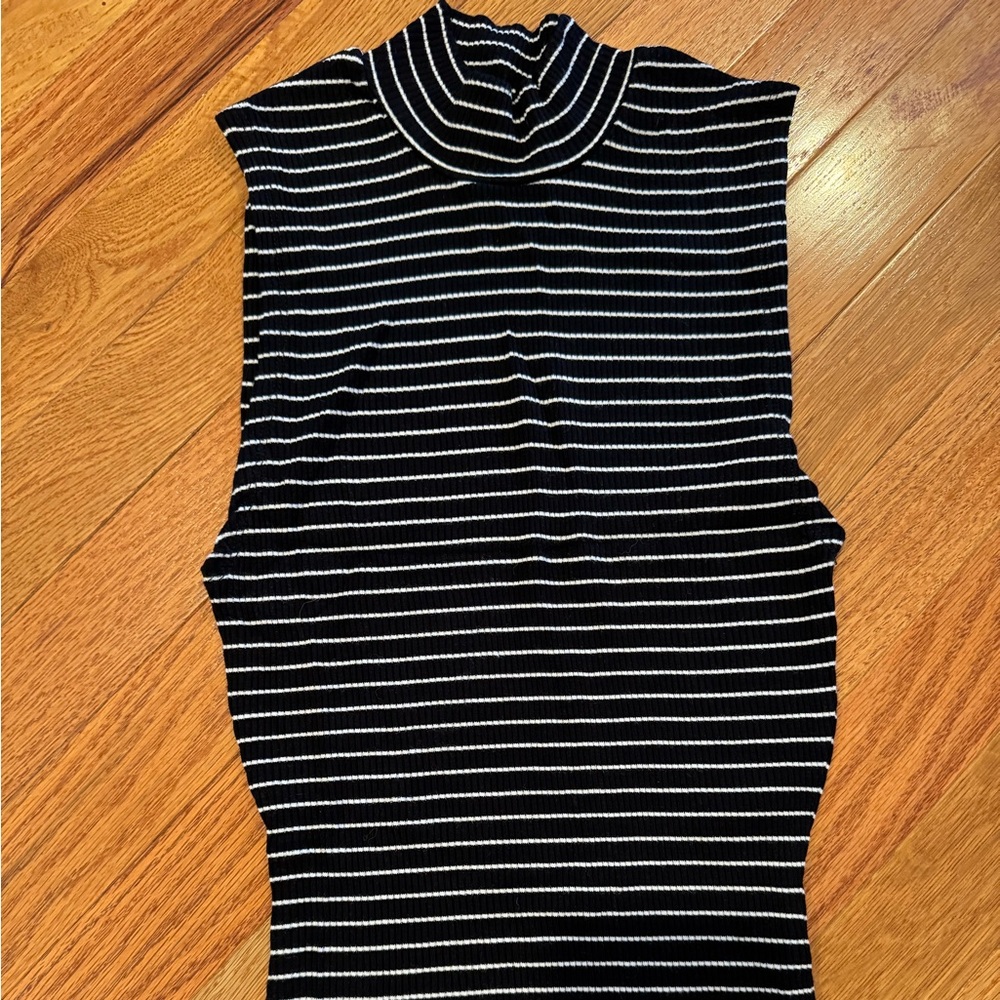 Garage Black and White Ribbed Sleeveless Tank Top